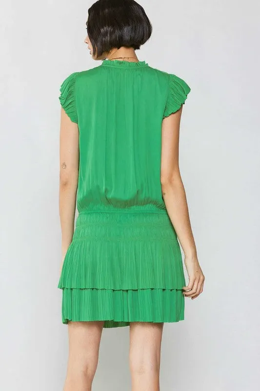 Spring Green Mini Dress With Pleated Skirt