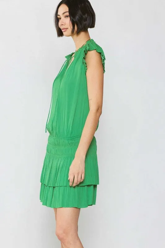 Spring Green Mini Dress With Pleated Skirt