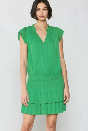 Spring Green Mini Dress With Pleated Skirt