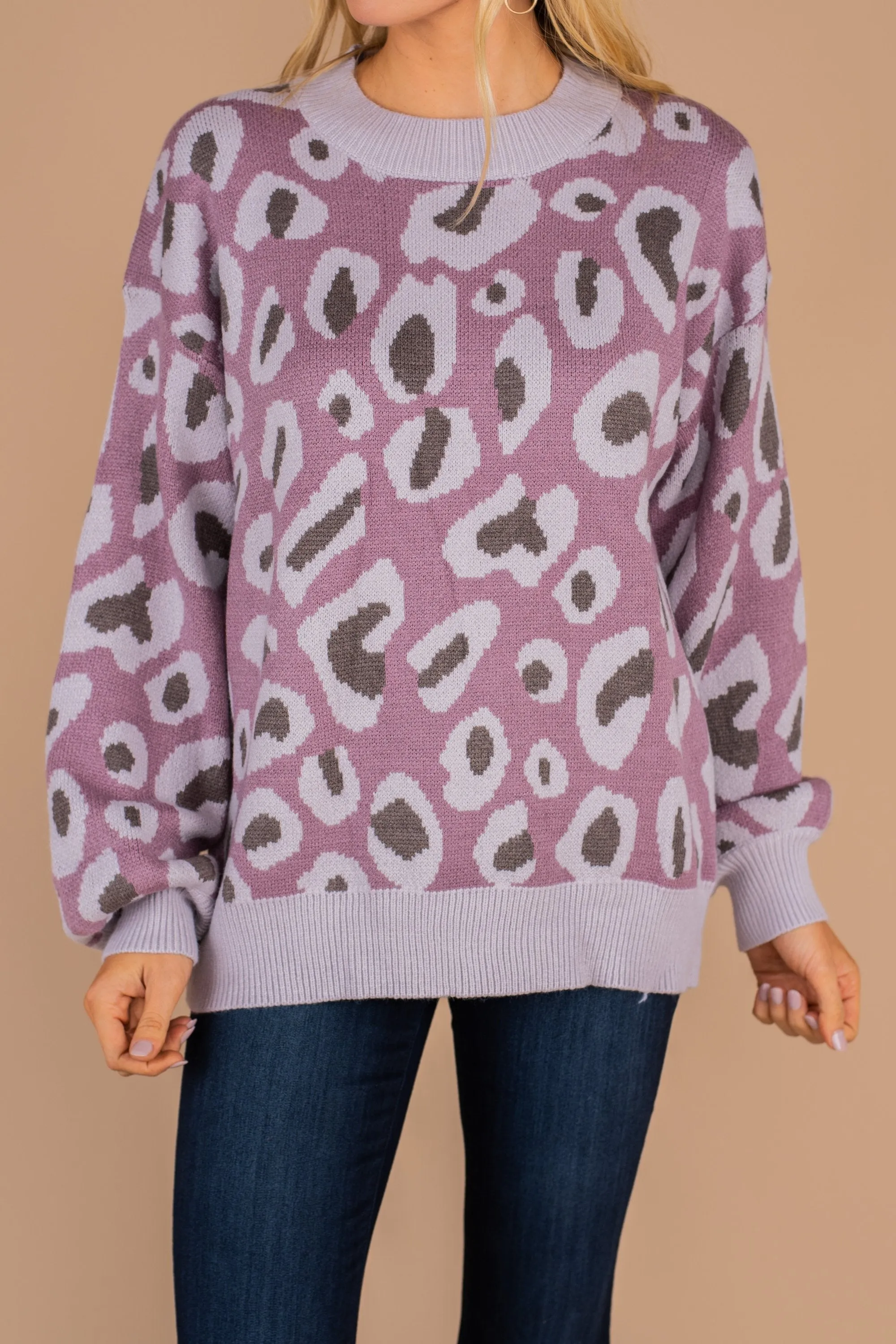 Stay By Your Side Mauve Pink Leopard Sweater