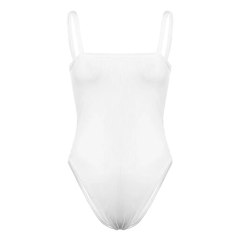 Strap Solid Bodycon Sexy Body Casual Basic White Summer Bodysuit Women Tops Sleeveless Sheer Bodysuits Jumpsuit Slim