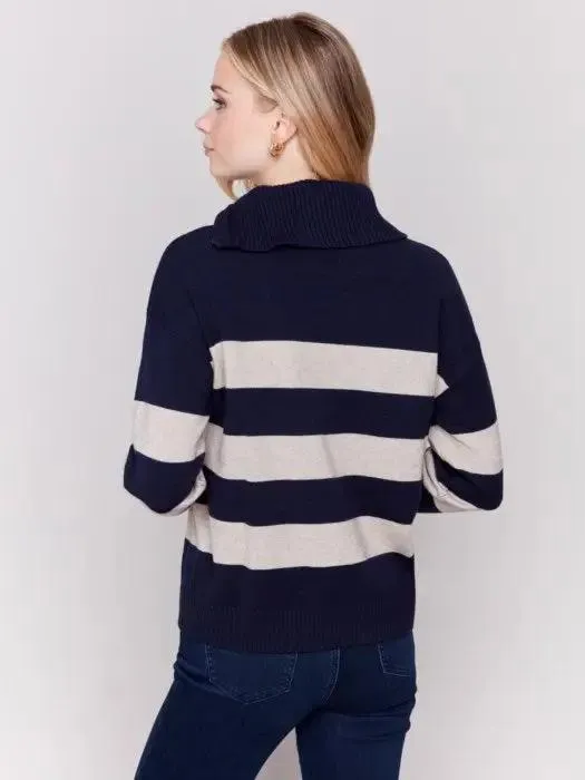 Striped Turtleneck with Side Zip