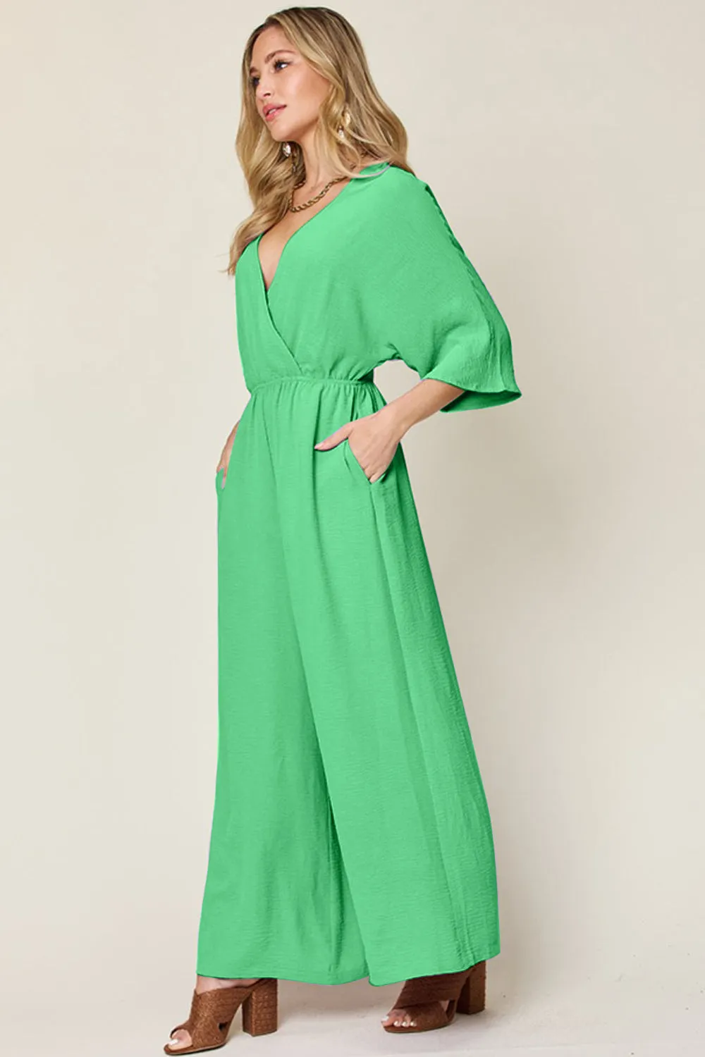 Surplice Wide Leg Jumpsuit with Pockets [Online Exclusive]