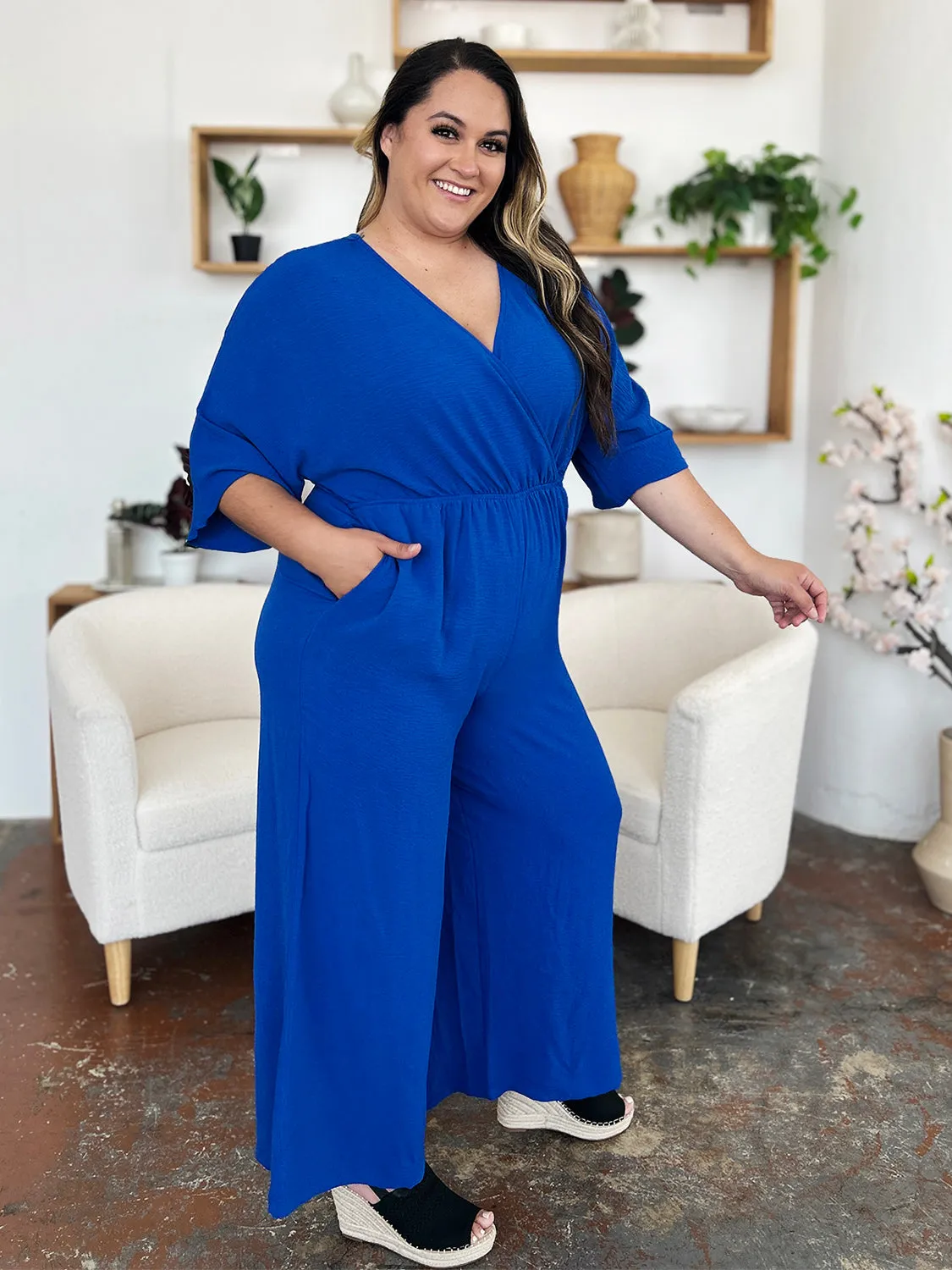 Surplice Wide Leg Jumpsuit with Pockets [Online Exclusive]