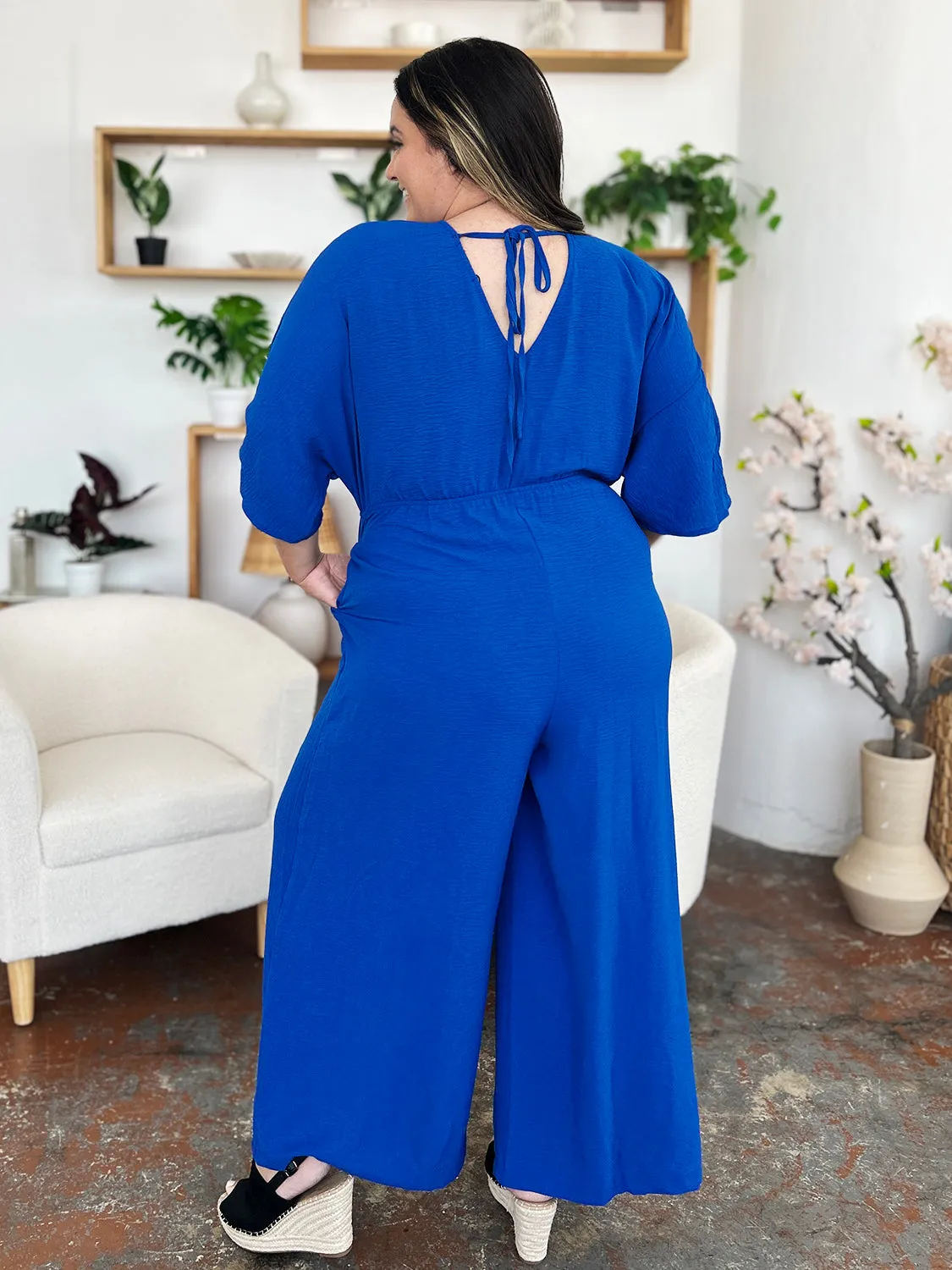 Surplice Wide Leg Jumpsuit with Pockets [Online Exclusive]