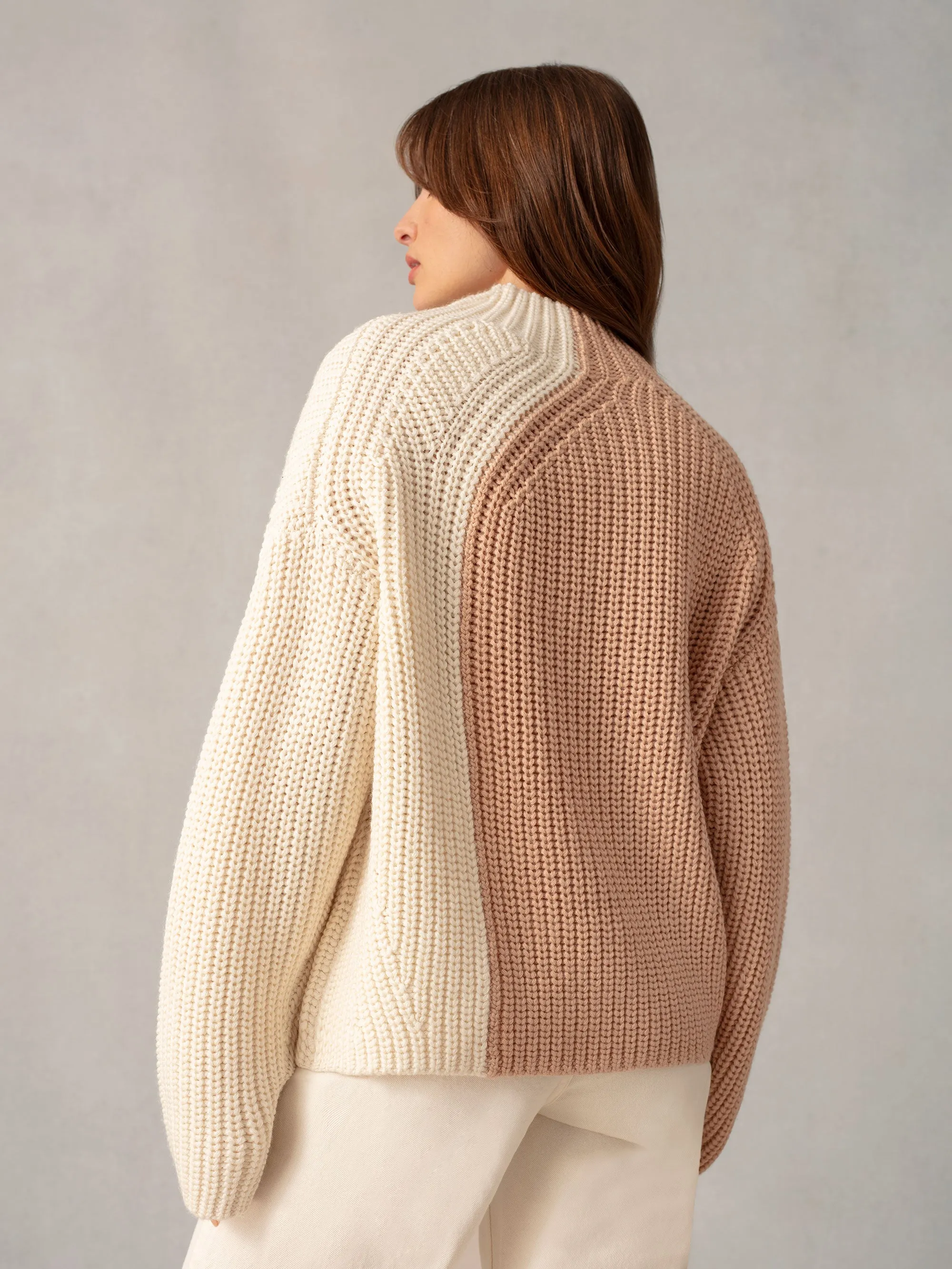 Tan Two Tone Oversized Turtleneck Jumper