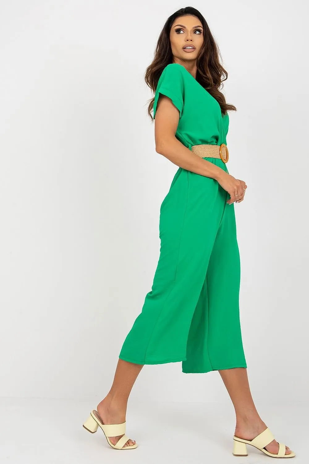 TEEK - V-Neck Cropped Belted Jumpsuit