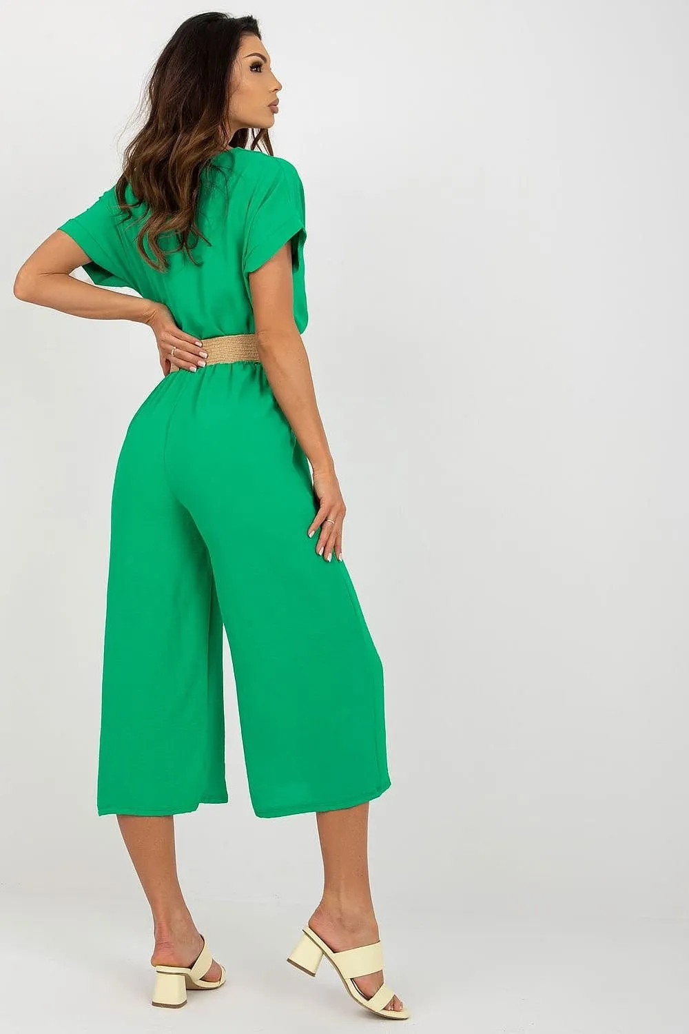 TEEK - V-Neck Cropped Belted Jumpsuit