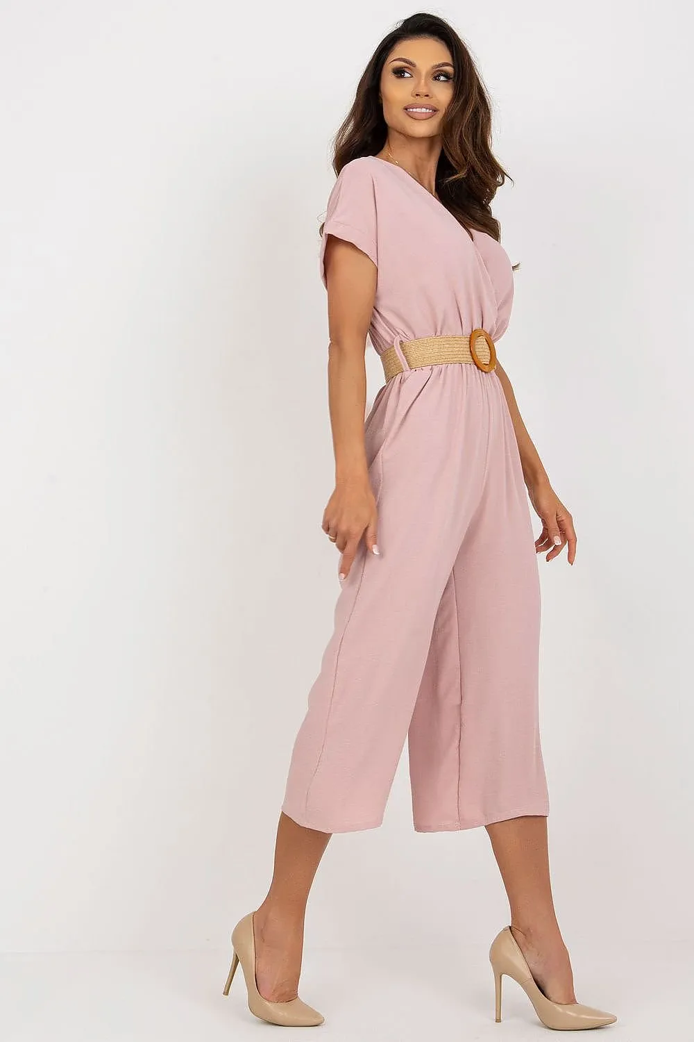 TEEK - V-Neck Cropped Belted Jumpsuit