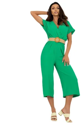 TEEK - V-Neck Cropped Belted Jumpsuit