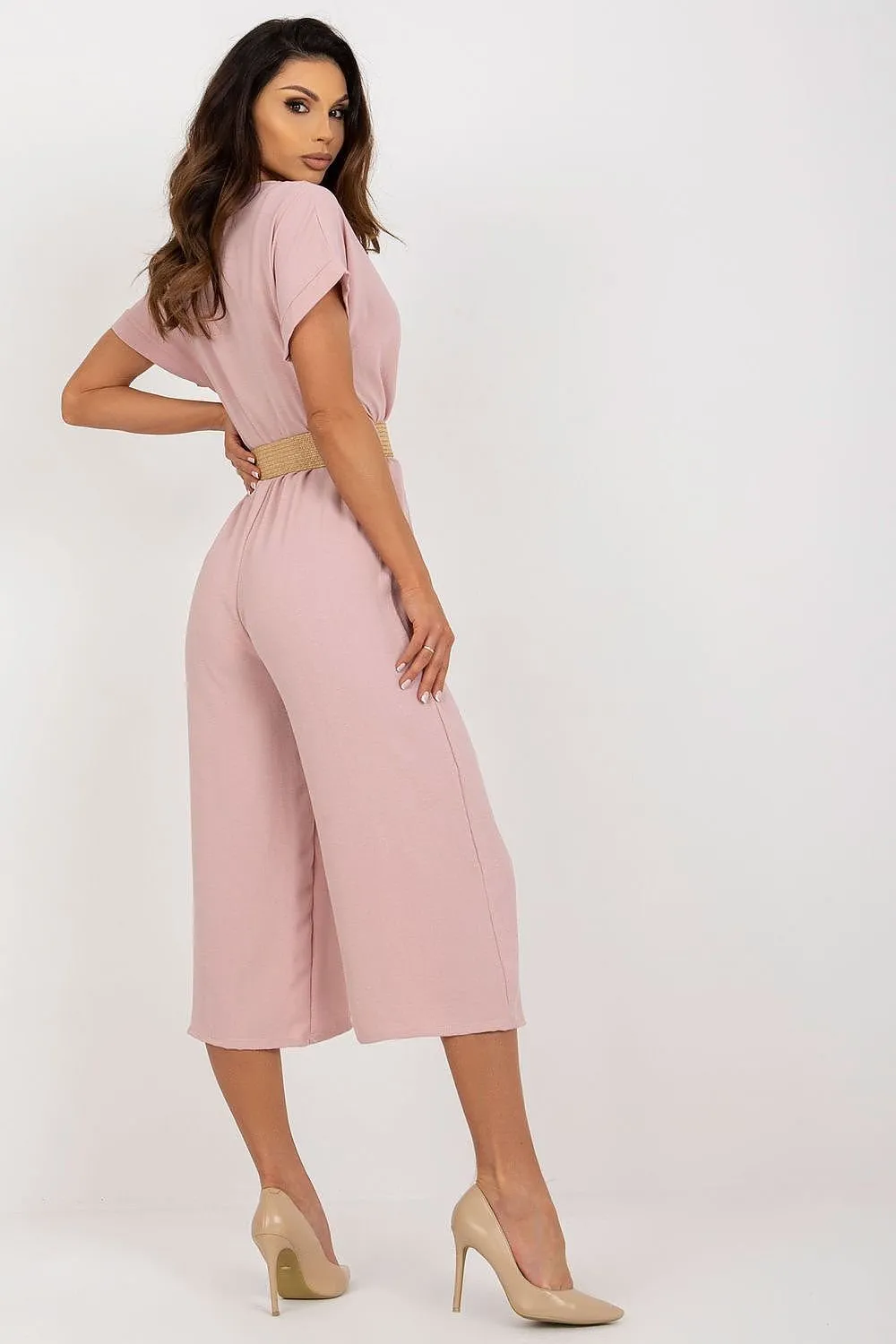 TEEK - V-Neck Cropped Belted Jumpsuit