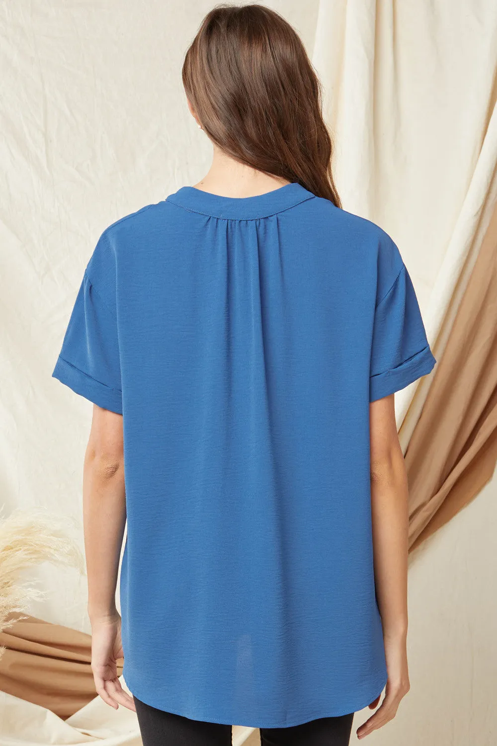 Textured Placket Top, Denim