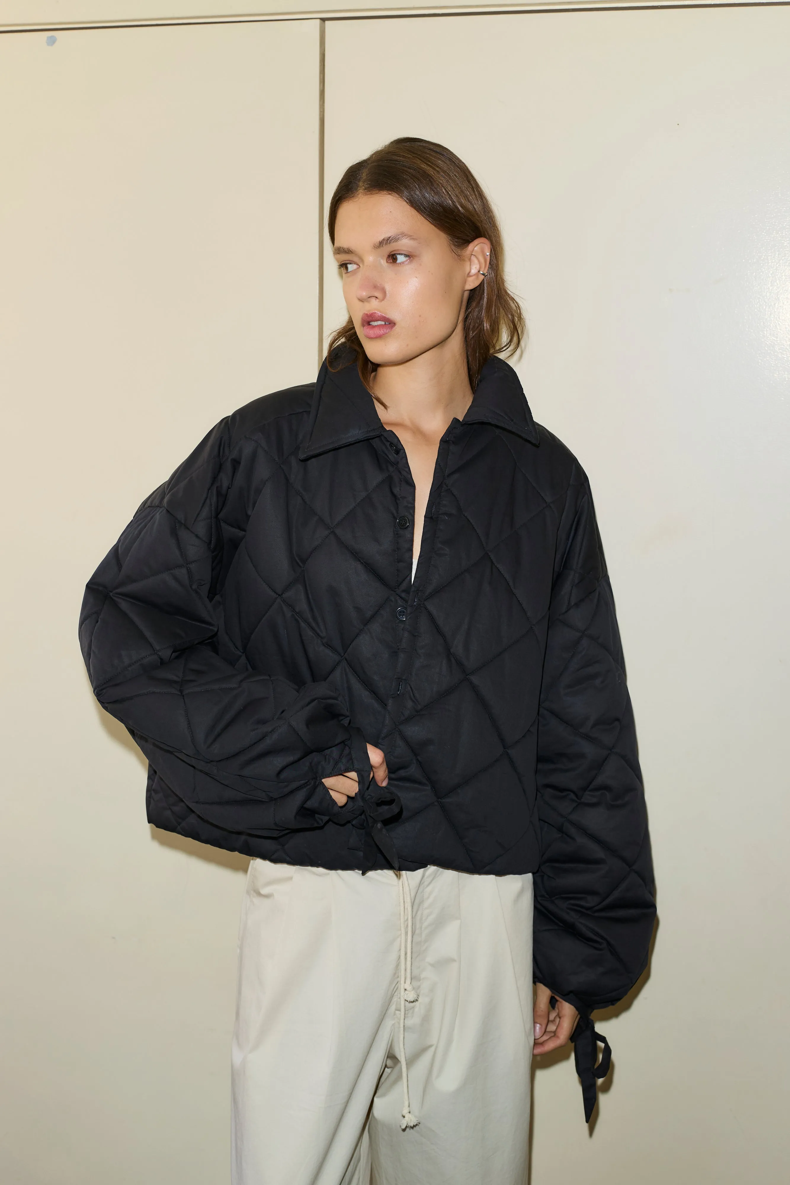 The Collared Quilt Coat - Black