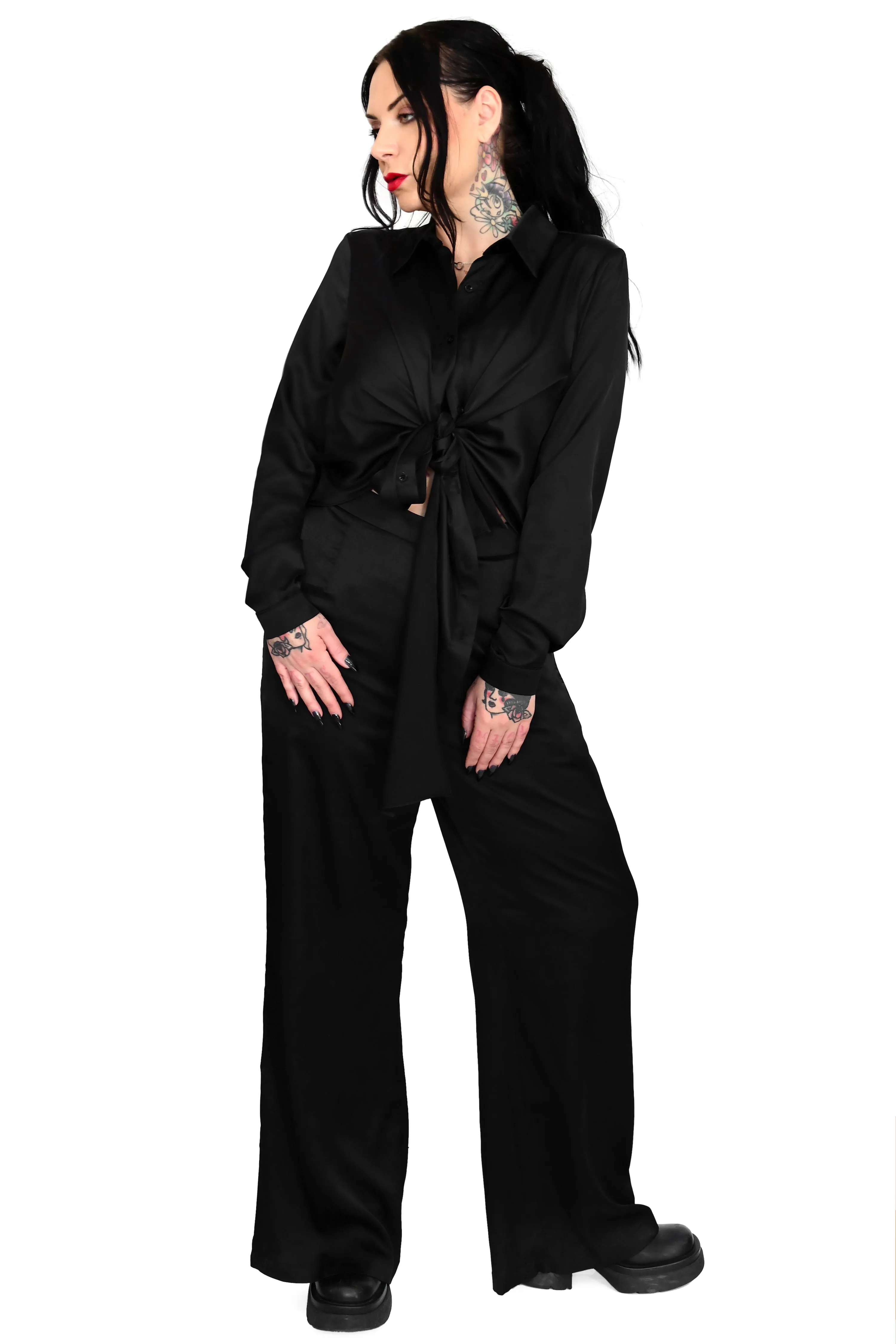 Tie Front Satin Jumpsuit - No Restock!