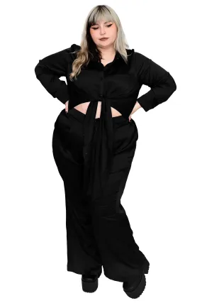 Tie Front Satin Jumpsuit - No Restock!