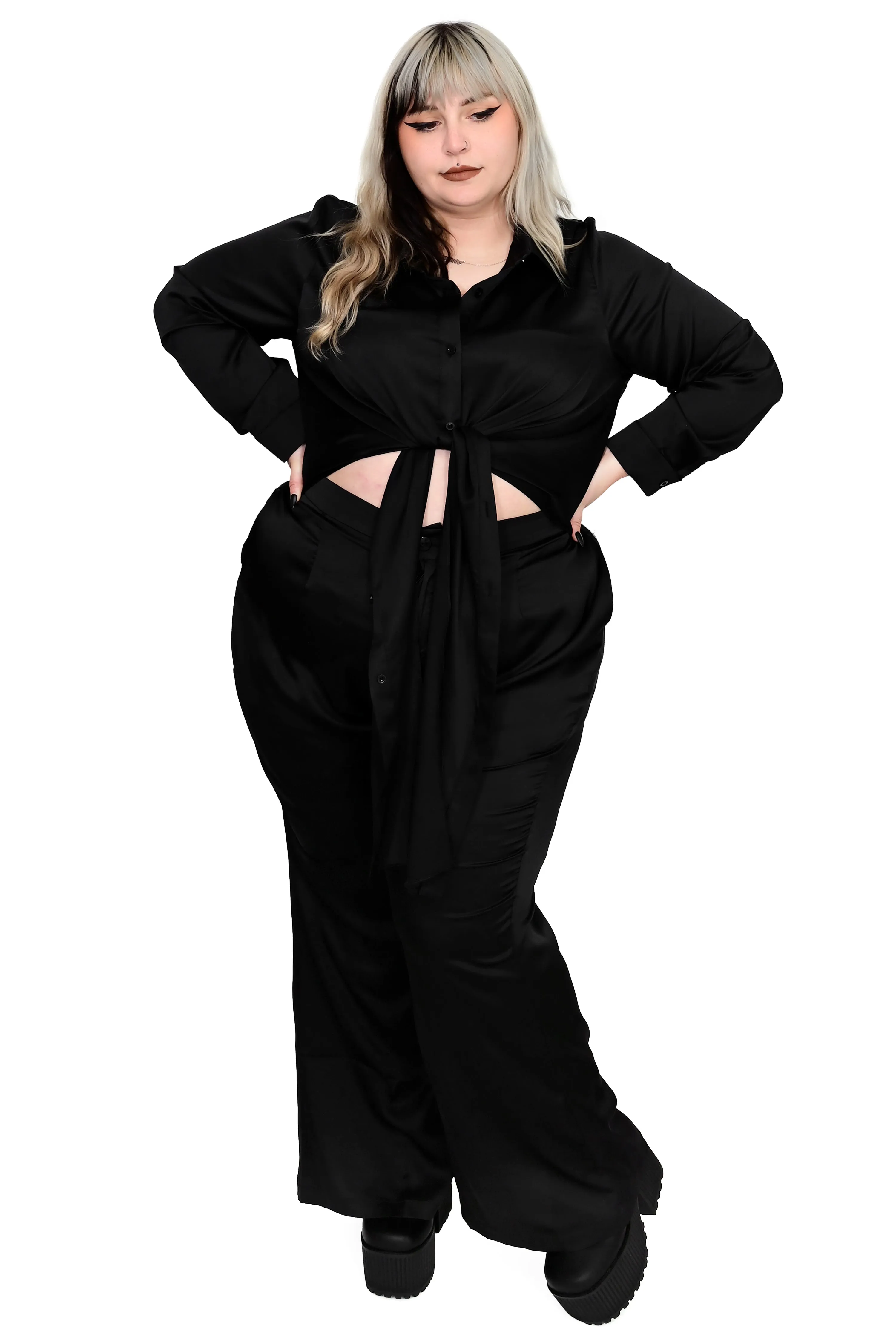 Tie Front Satin Jumpsuit - No Restock!