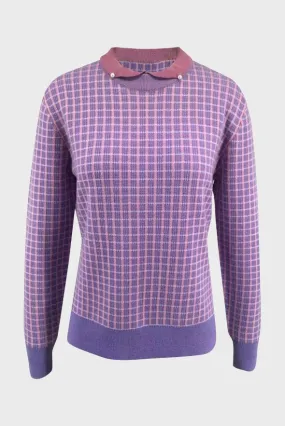 Tweed Merino Pullover With Pearl Collar