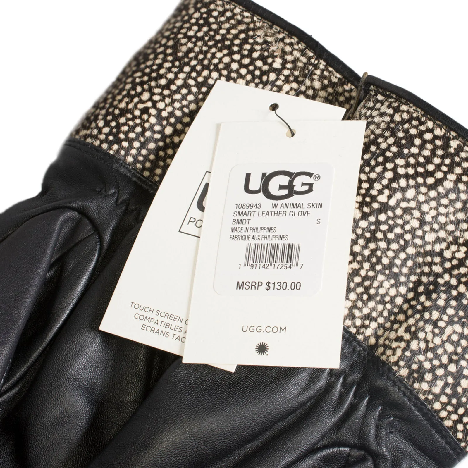 UGG Animal Print Smart Leather Black Gloves - Women's