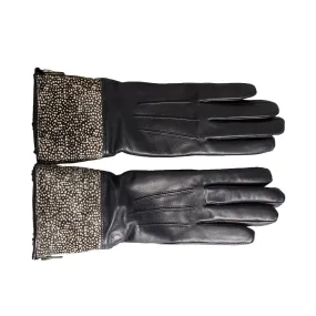 UGG Animal Print Smart Leather Black Gloves - Women's