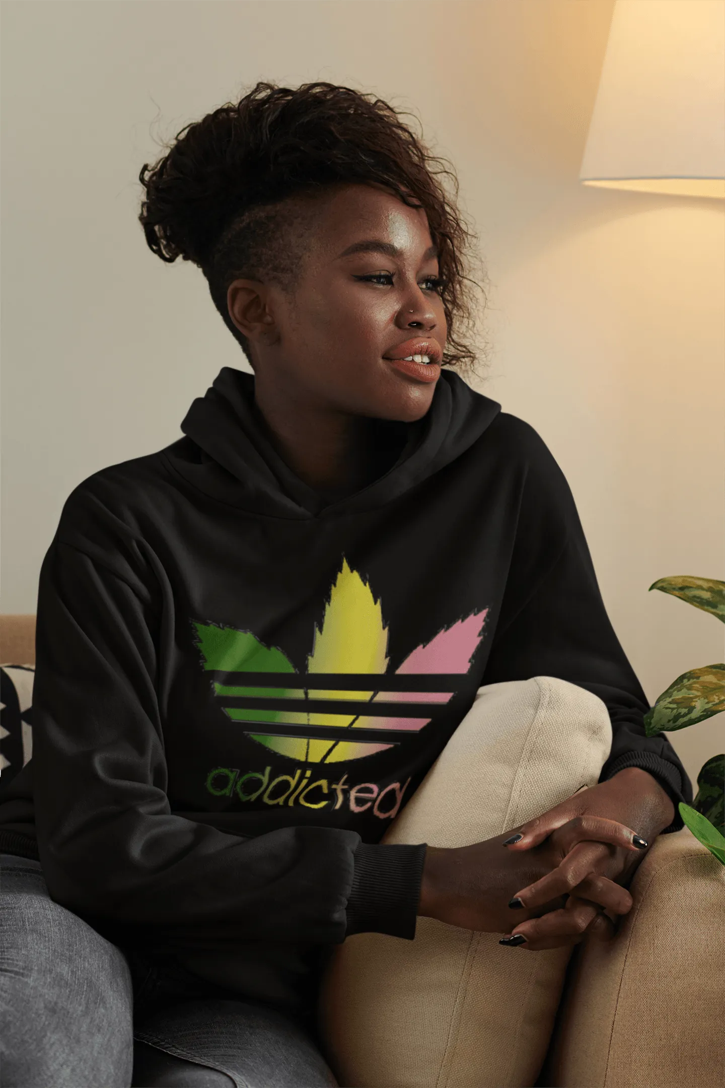 Ultra Soft Midweight Hoodie Addicted Rasta Leaf Blended Cotton Pullover