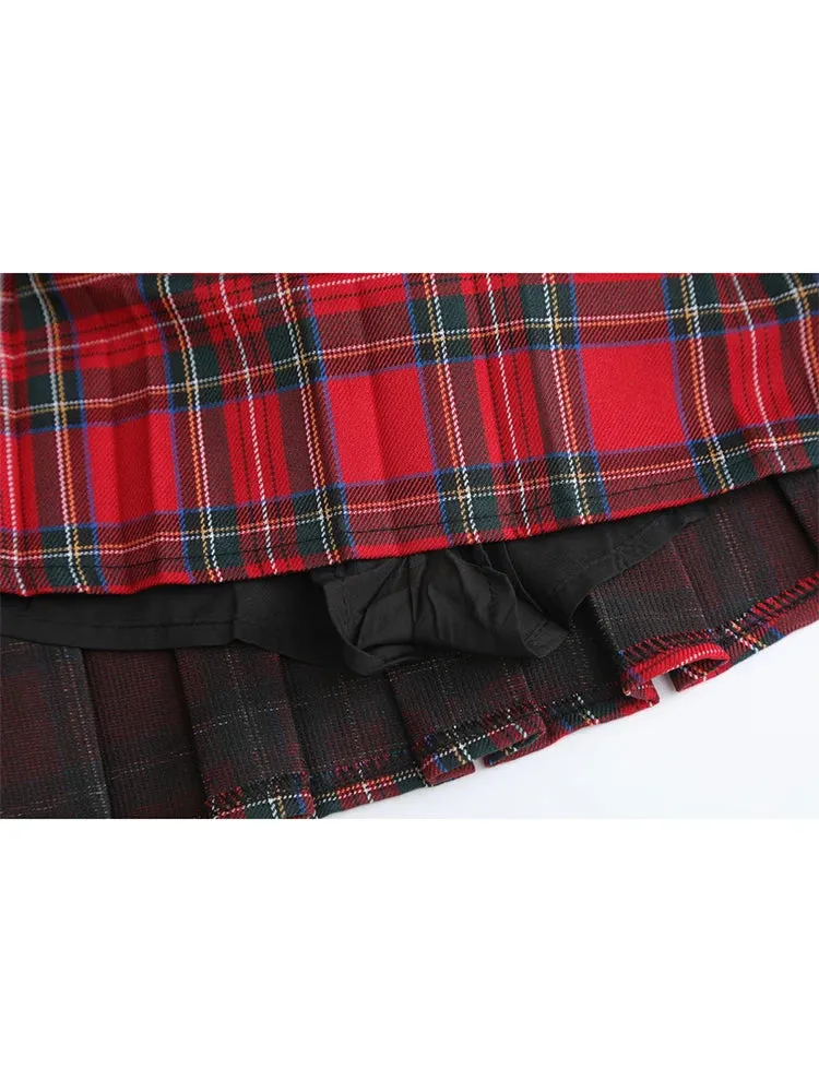 Uniwim 2024 High Waist A-line Red Plaid Pleated Skirts Clothes Mini Girls Punk Women's Skirt Shorts Harajuku Y2k Kawaii Summer Skater