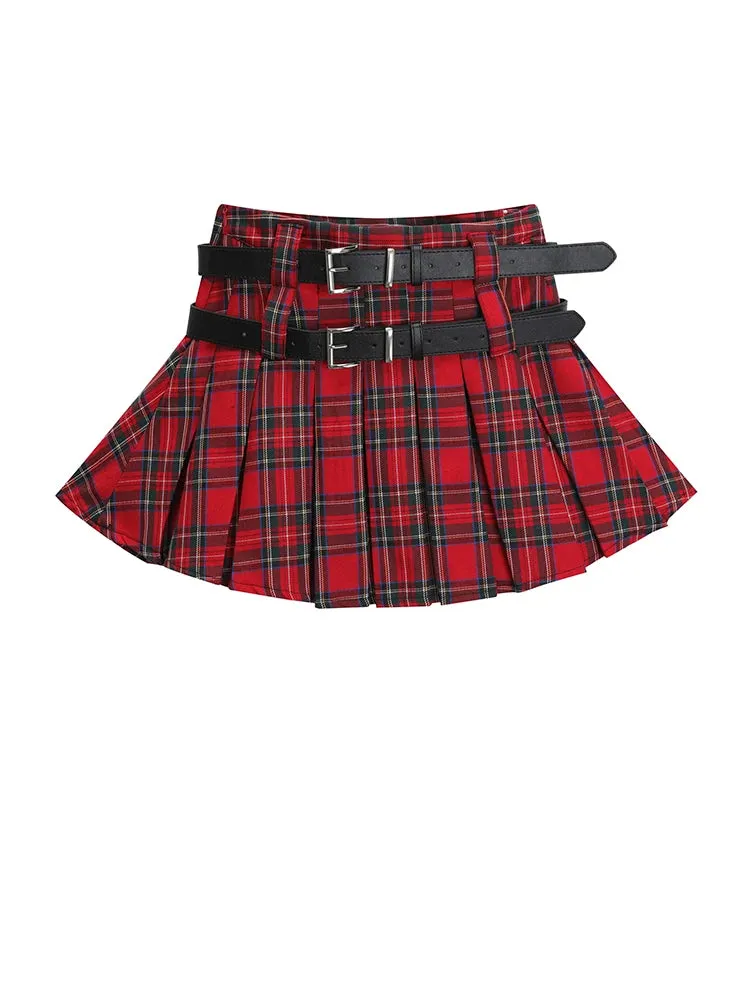 Uniwim 2024 High Waist A-line Red Plaid Pleated Skirts Clothes Mini Girls Punk Women's Skirt Shorts Harajuku Y2k Kawaii Summer Skater