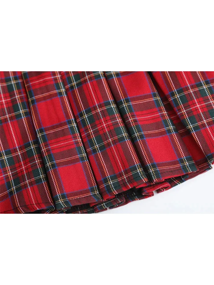 Uniwim 2024 High Waist A-line Red Plaid Pleated Skirts Clothes Mini Girls Punk Women's Skirt Shorts Harajuku Y2k Kawaii Summer Skater