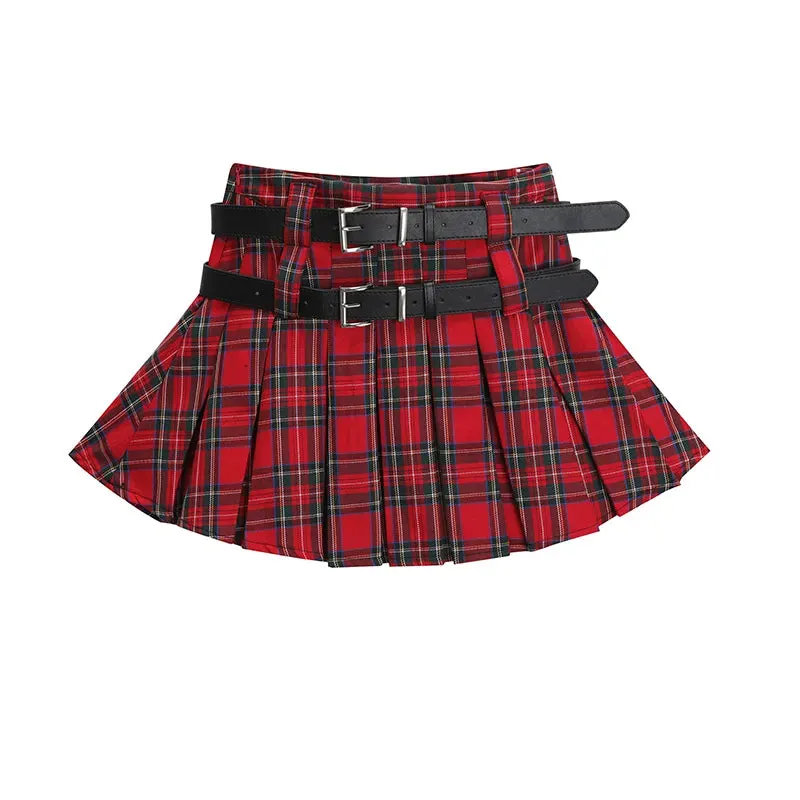 Uniwim 2024 High Waist A-line Red Plaid Pleated Skirts Clothes Mini Girls Punk Women's Skirt Shorts Harajuku Y2k Kawaii Summer Skater