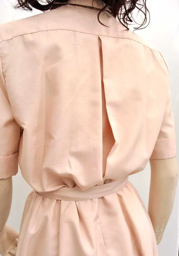 Vintage 70s Shell Pink Silk Shirt Waister Dress • Gérard Pasquier