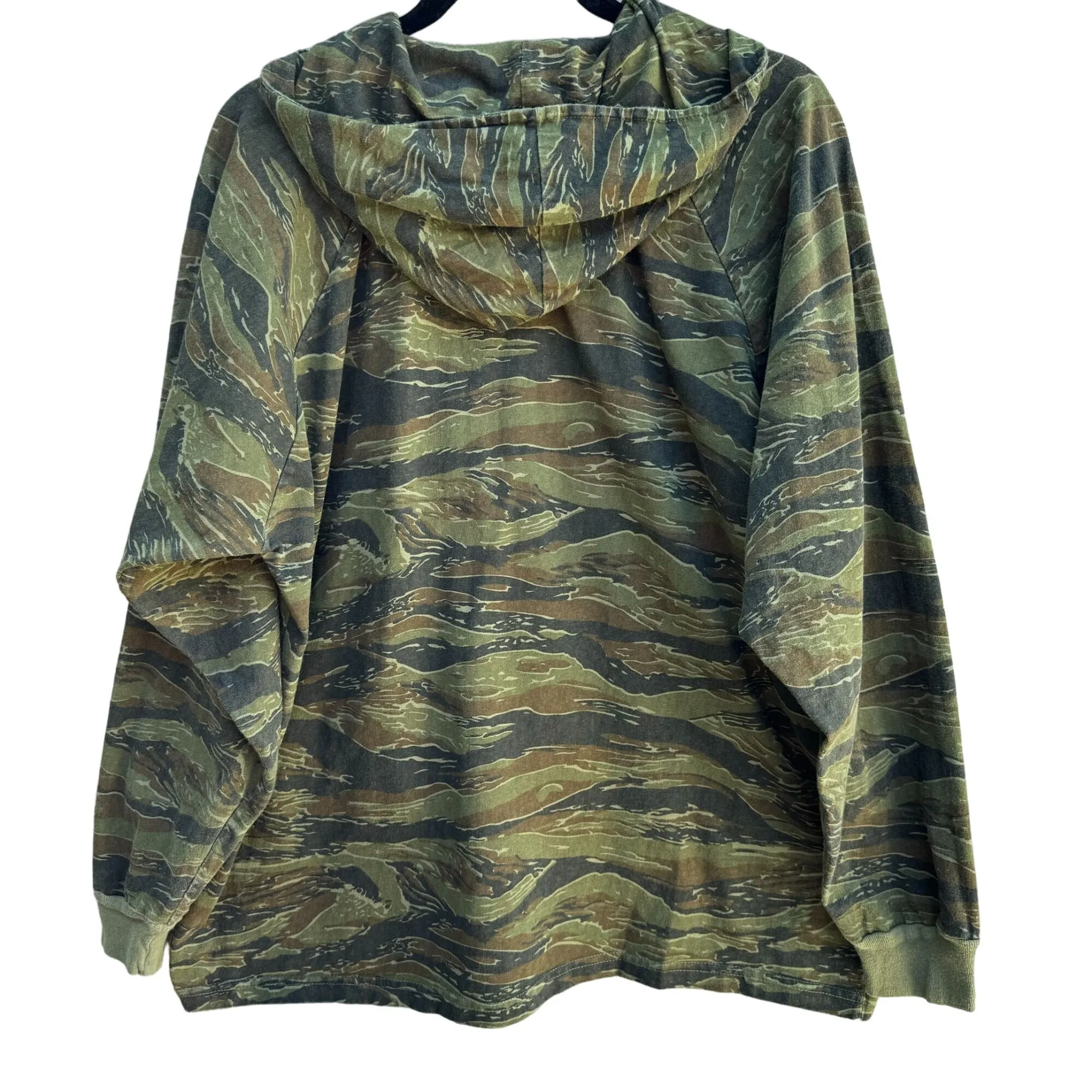 Vintage Camouflage Hooded Green Brown Tiger Stripe Pattern Pullover Sweatshirt