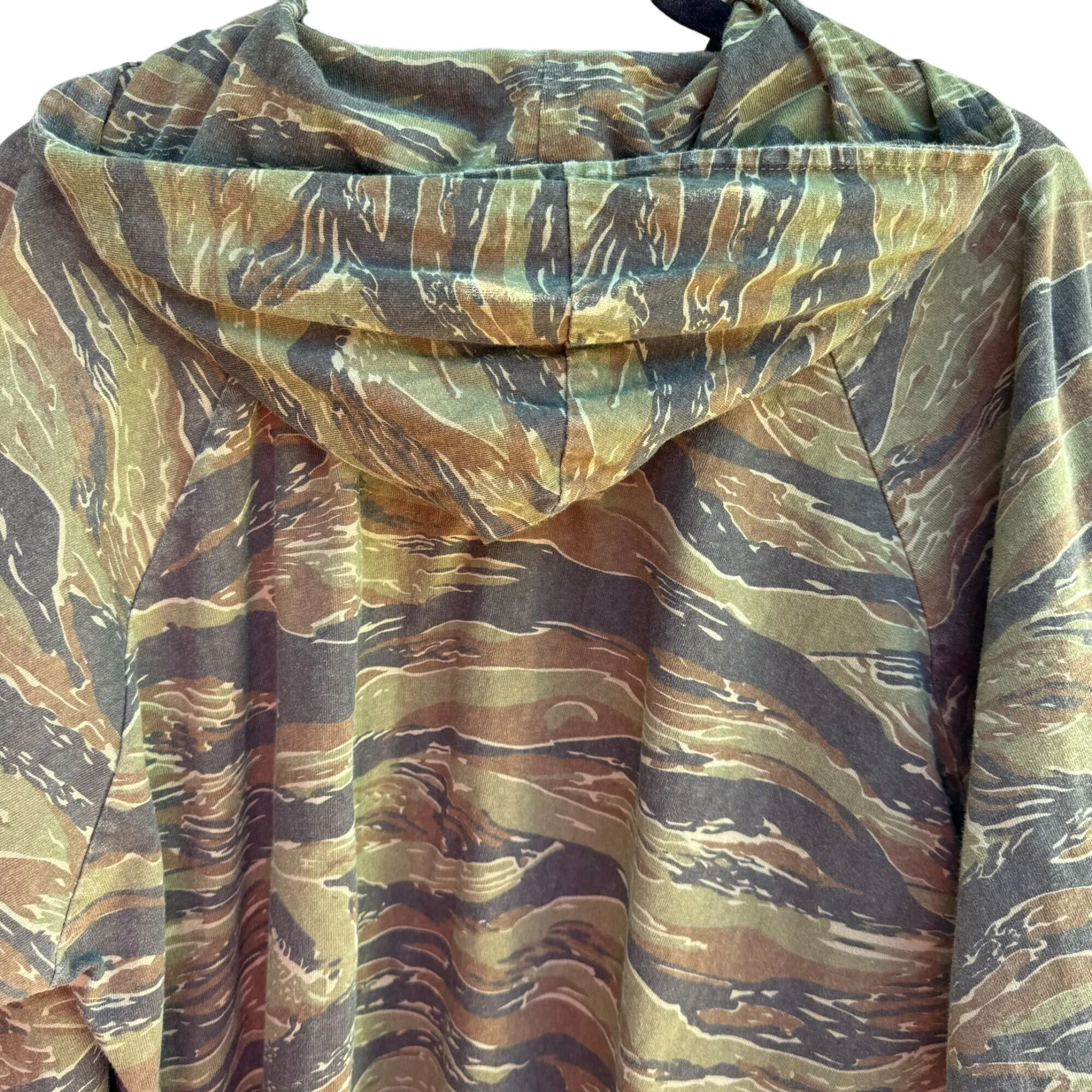 Vintage Camouflage Hooded Green Brown Tiger Stripe Pattern Pullover Sweatshirt