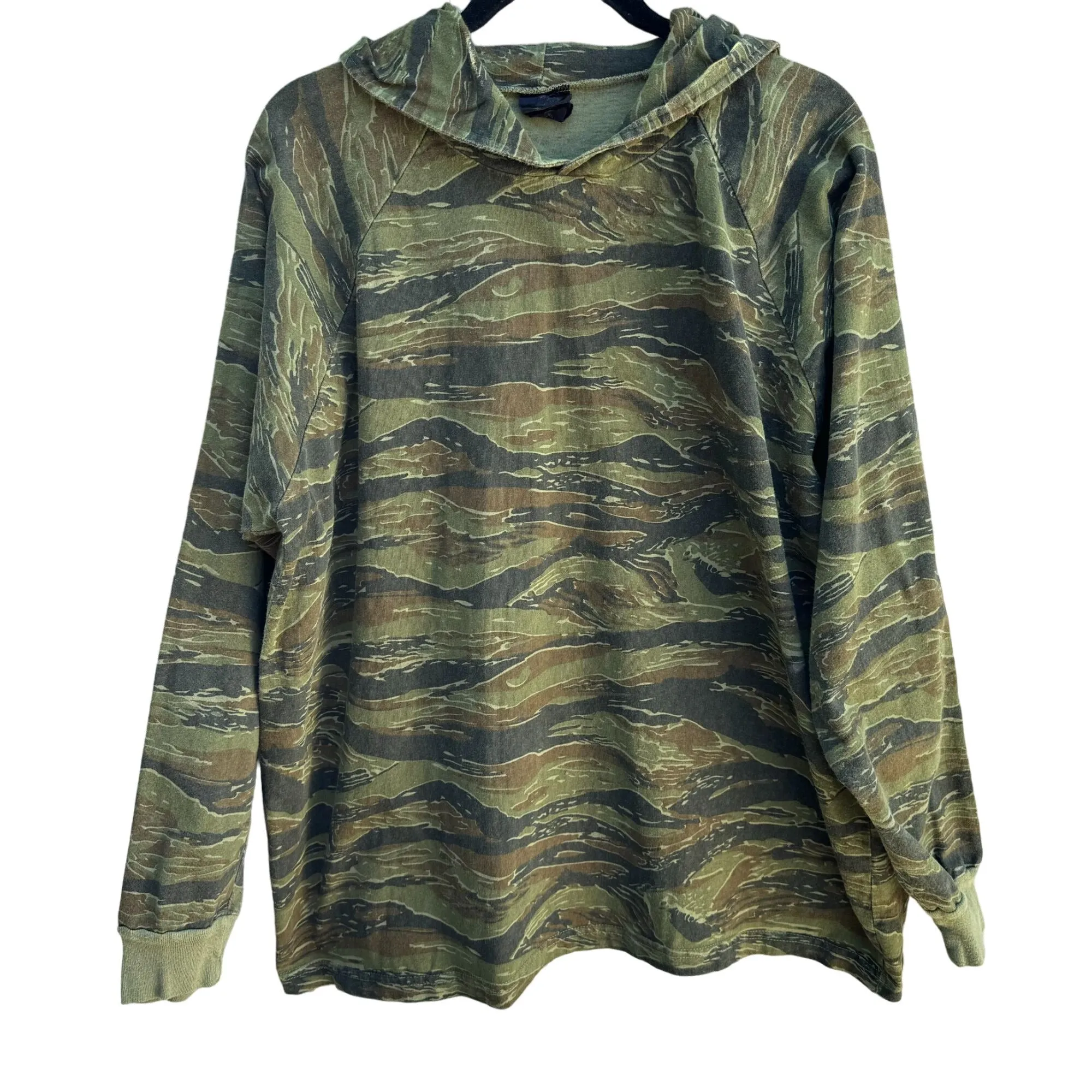 Vintage Camouflage Hooded Green Brown Tiger Stripe Pattern Pullover Sweatshirt