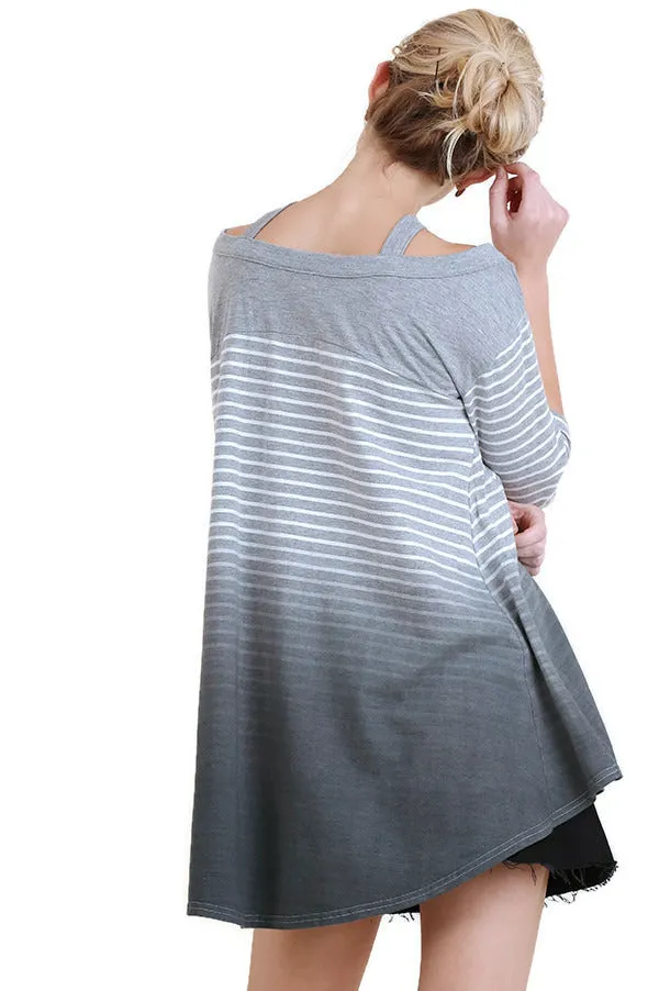 Washed Ombre Striped Tunic, Grey