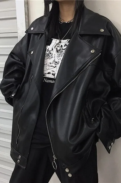 Wiaofellas/men's wear 2021 Autumn fashion new streetwear Black PU Leather oversize Jacket Loose Zipper Korean hip hop coat 9Y1188