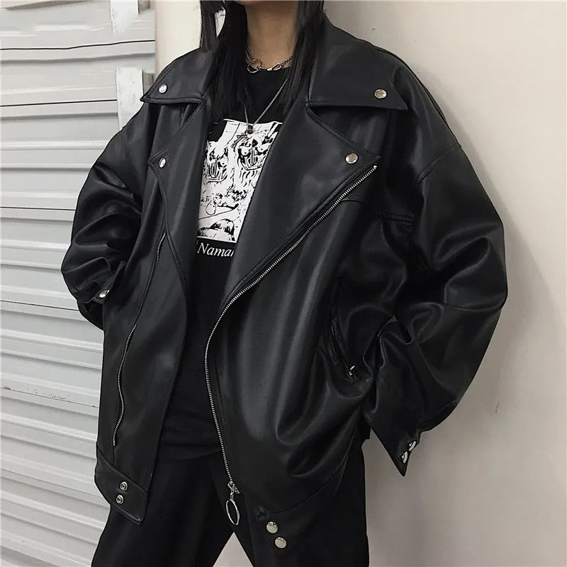 Wiaofellas/men's wear 2021 Autumn fashion new streetwear Black PU Leather oversize Jacket Loose Zipper Korean hip hop coat 9Y1188