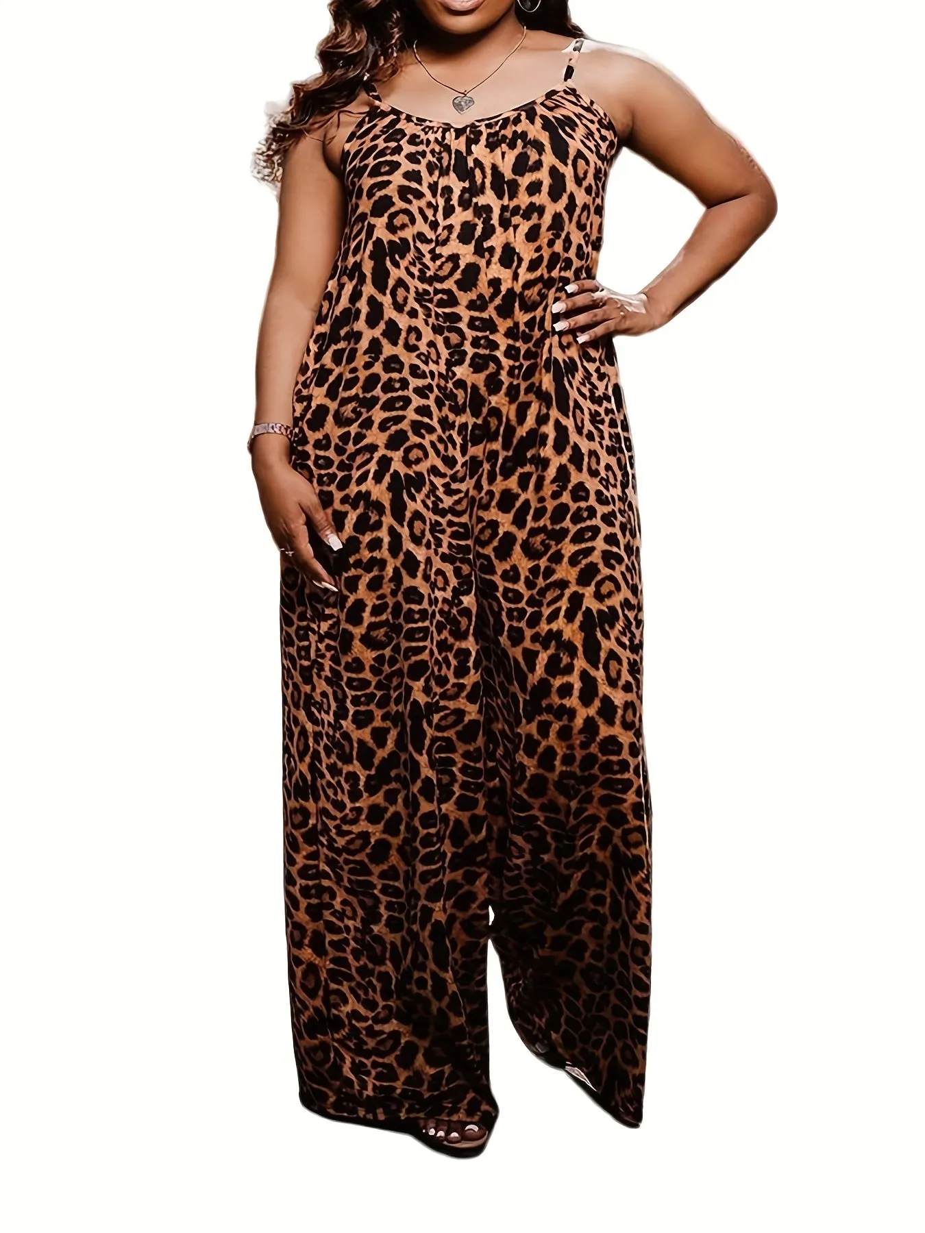 Wildly Stylish Women's Plus Leopard Print Casual Wide Leg Jumpsuit