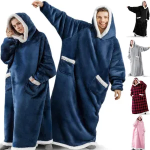 Winter Lounging Hoodie Blanket Winter Warm Home Clothes Women Men Oversized Pullover With Pockets