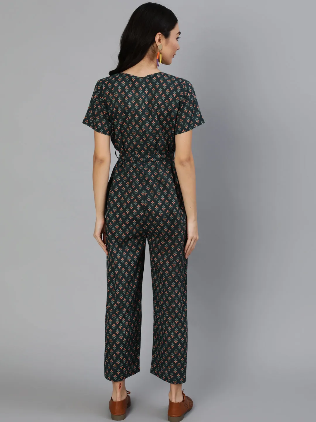 Women Green Printed Jumpsuit With Side Pockets