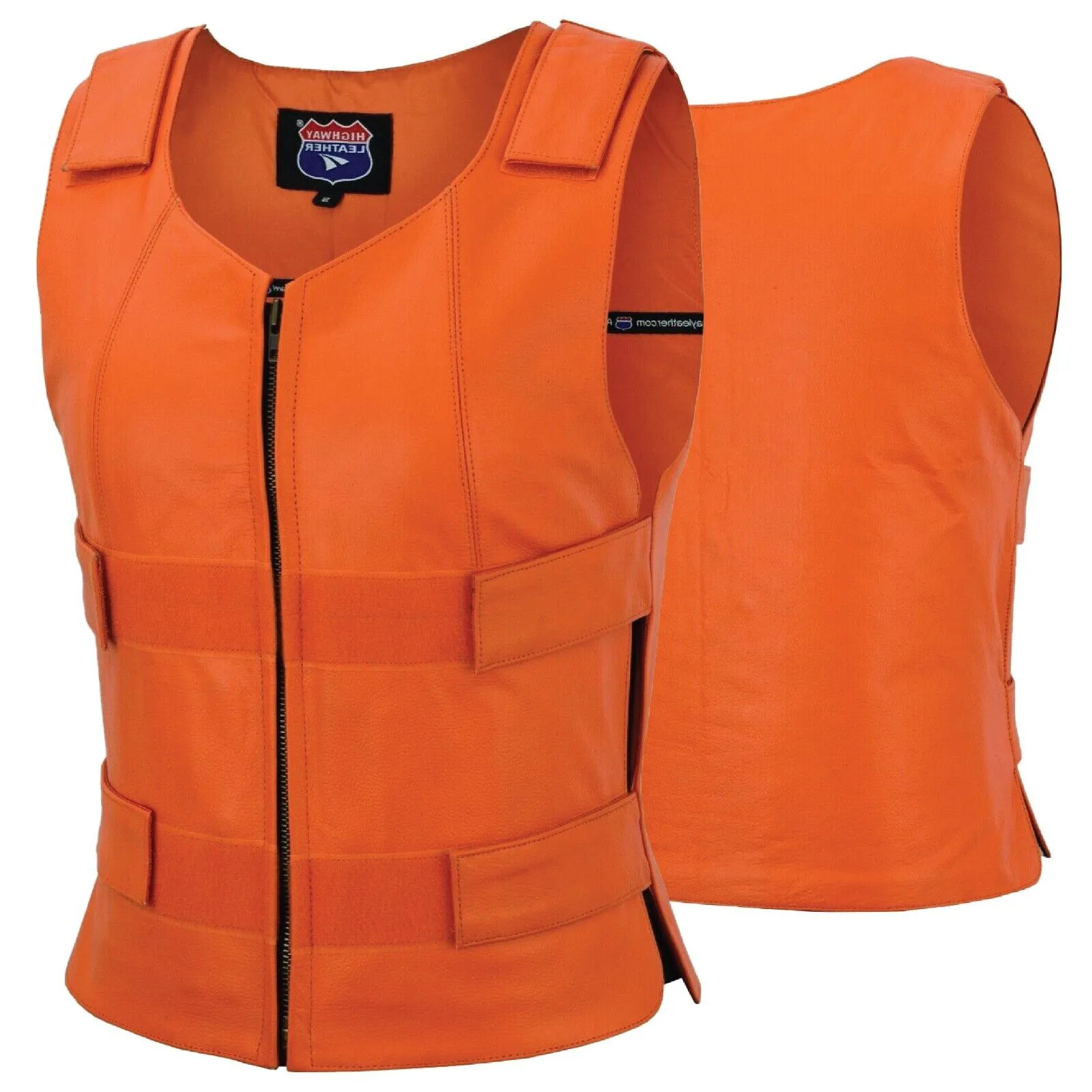 WOMEN ORANGE BULLET PROOF LEATHER VEST