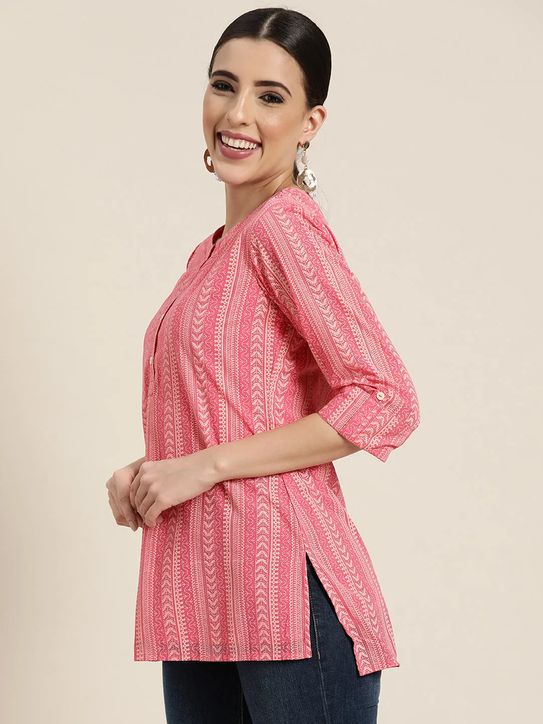 Women Pink Georgette Printed Tunic