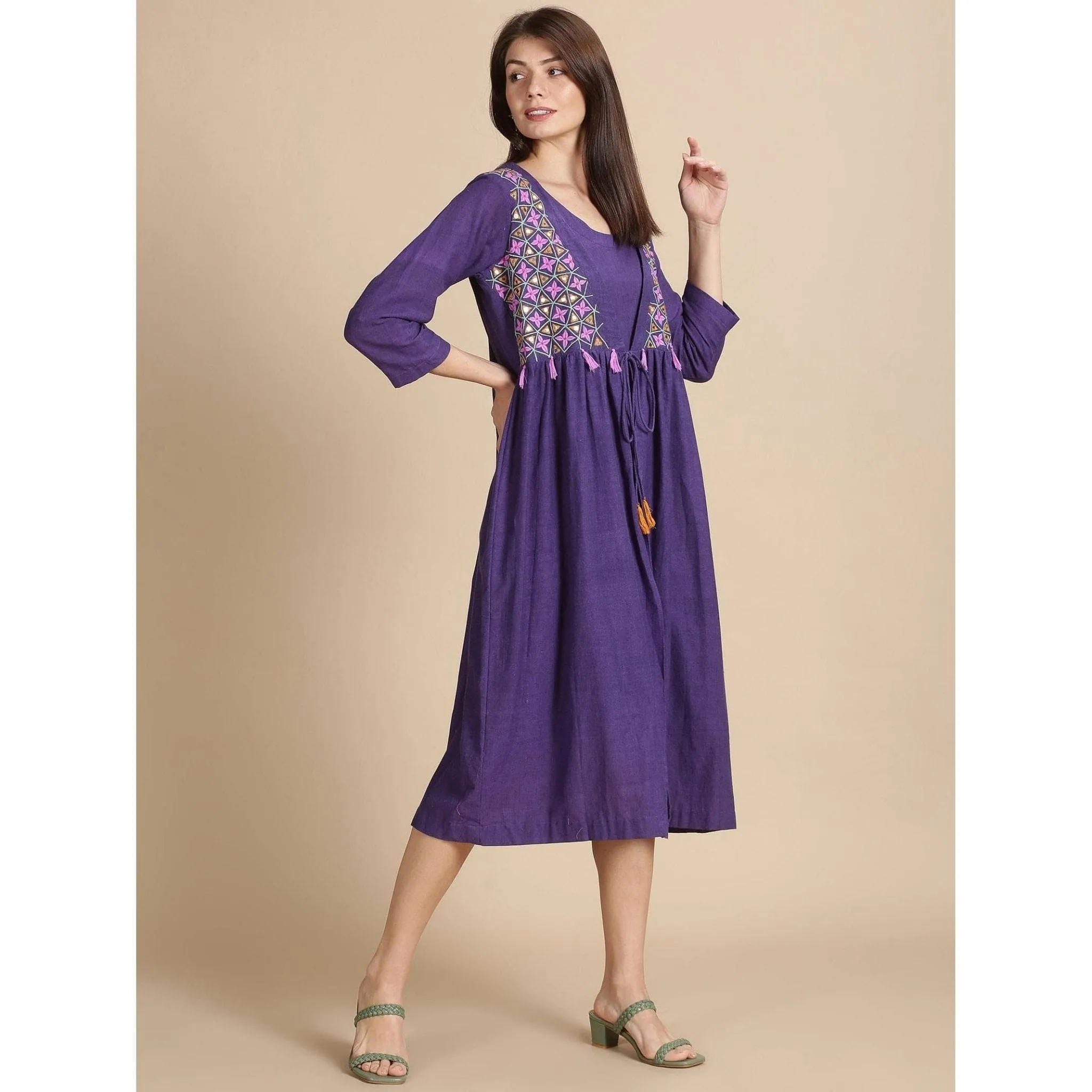 Women Purple Embroidered Dress