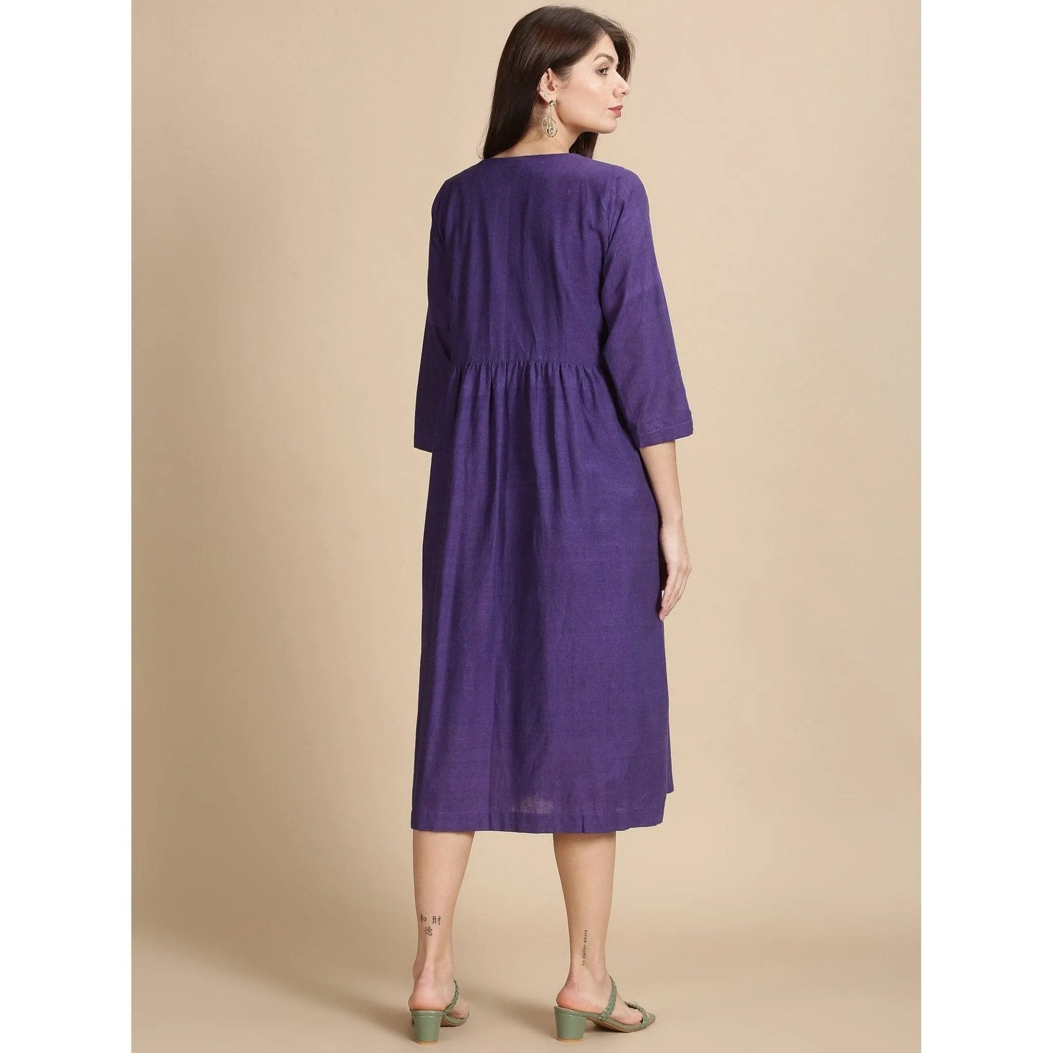 Women Purple Embroidered Dress