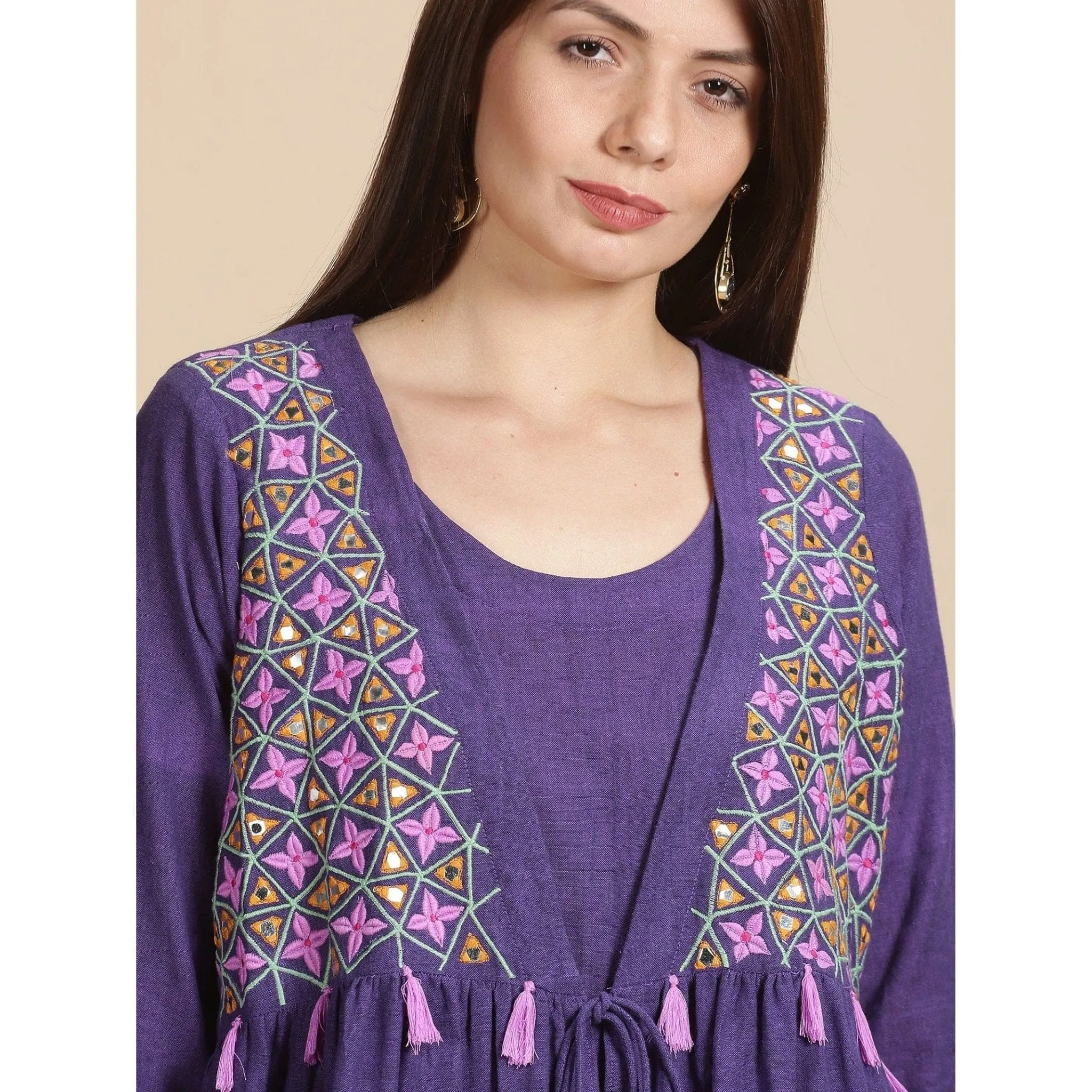 Women Purple Embroidered Dress