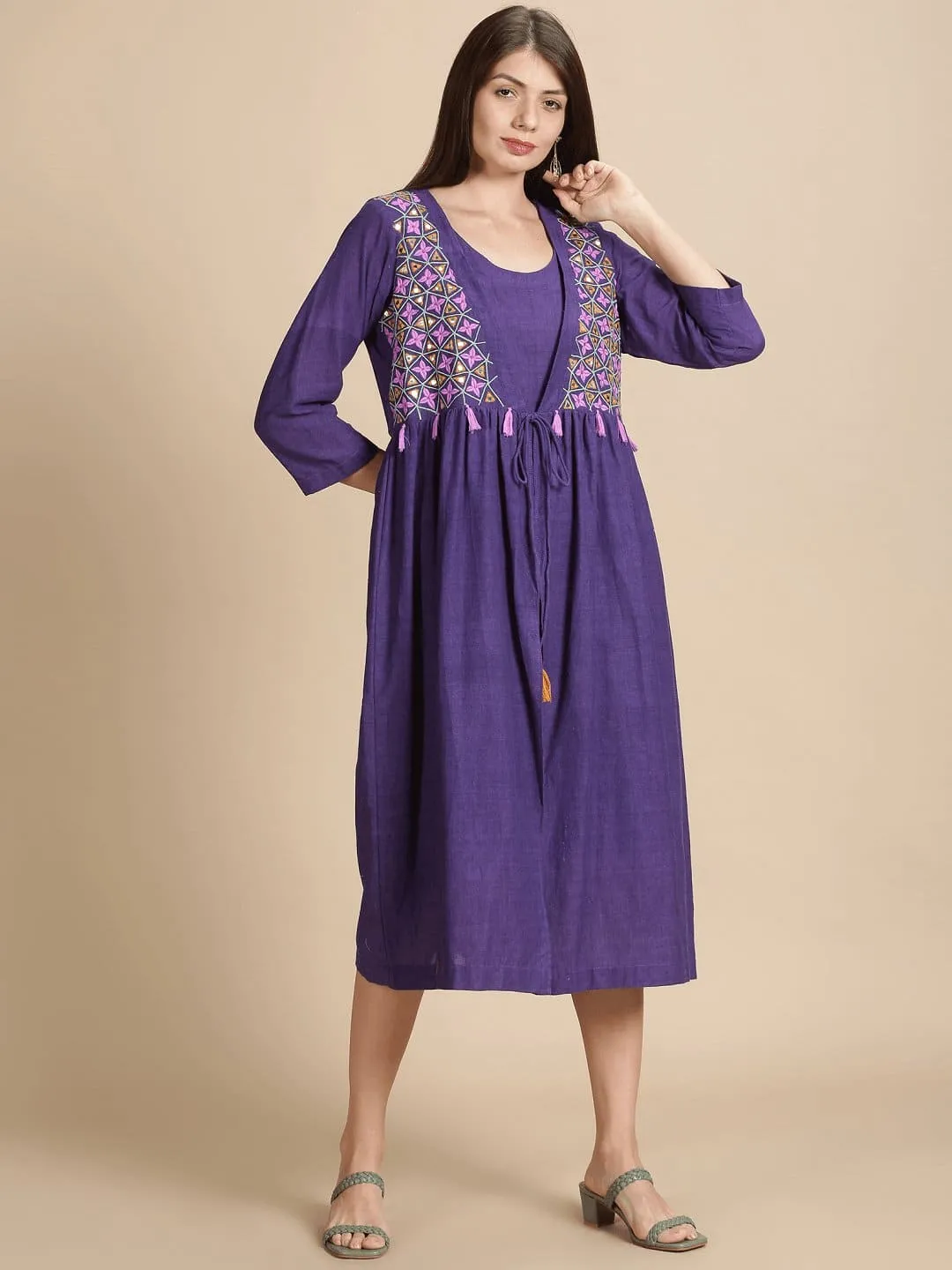 Women Purple Embroidered Dress