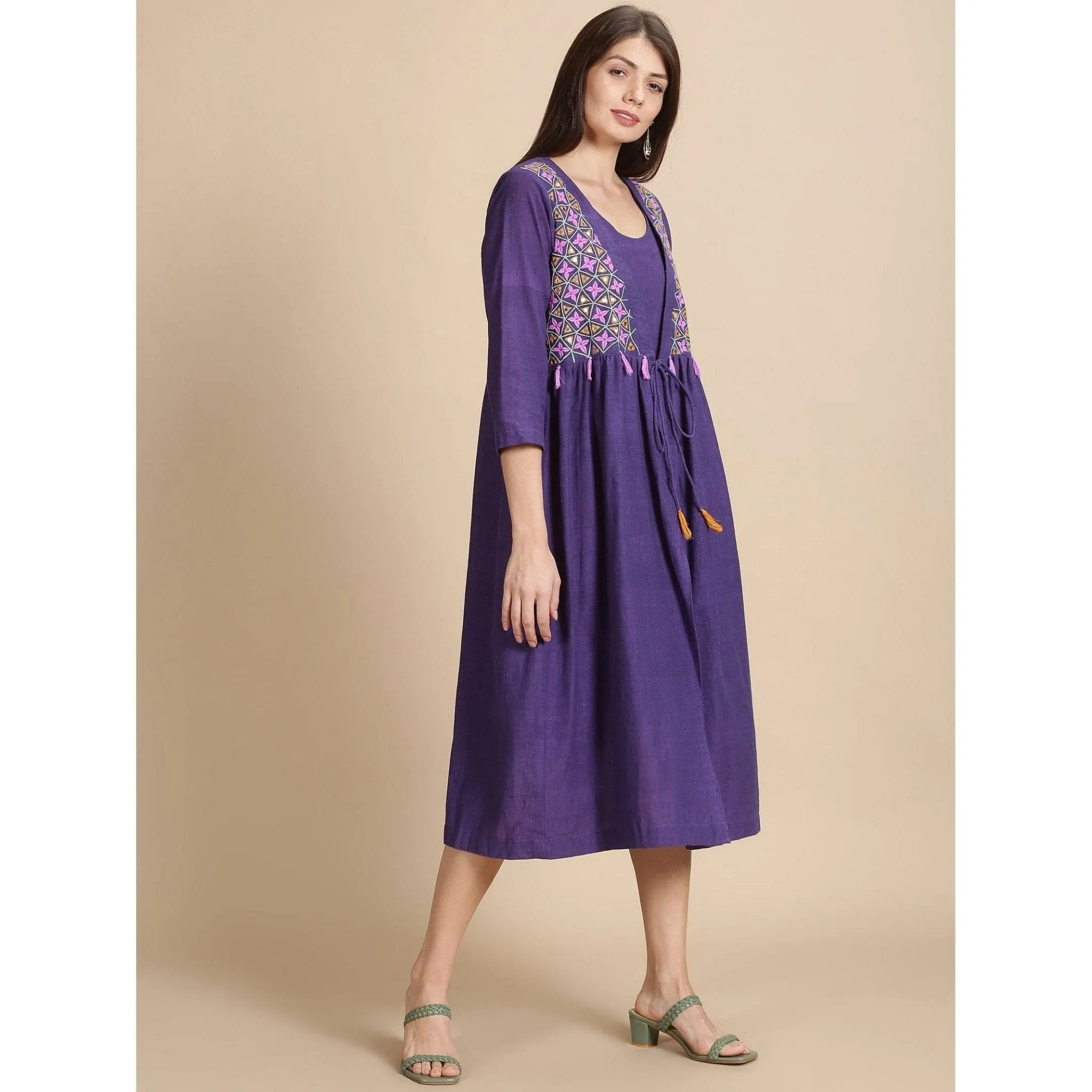 Women Purple Embroidered Dress