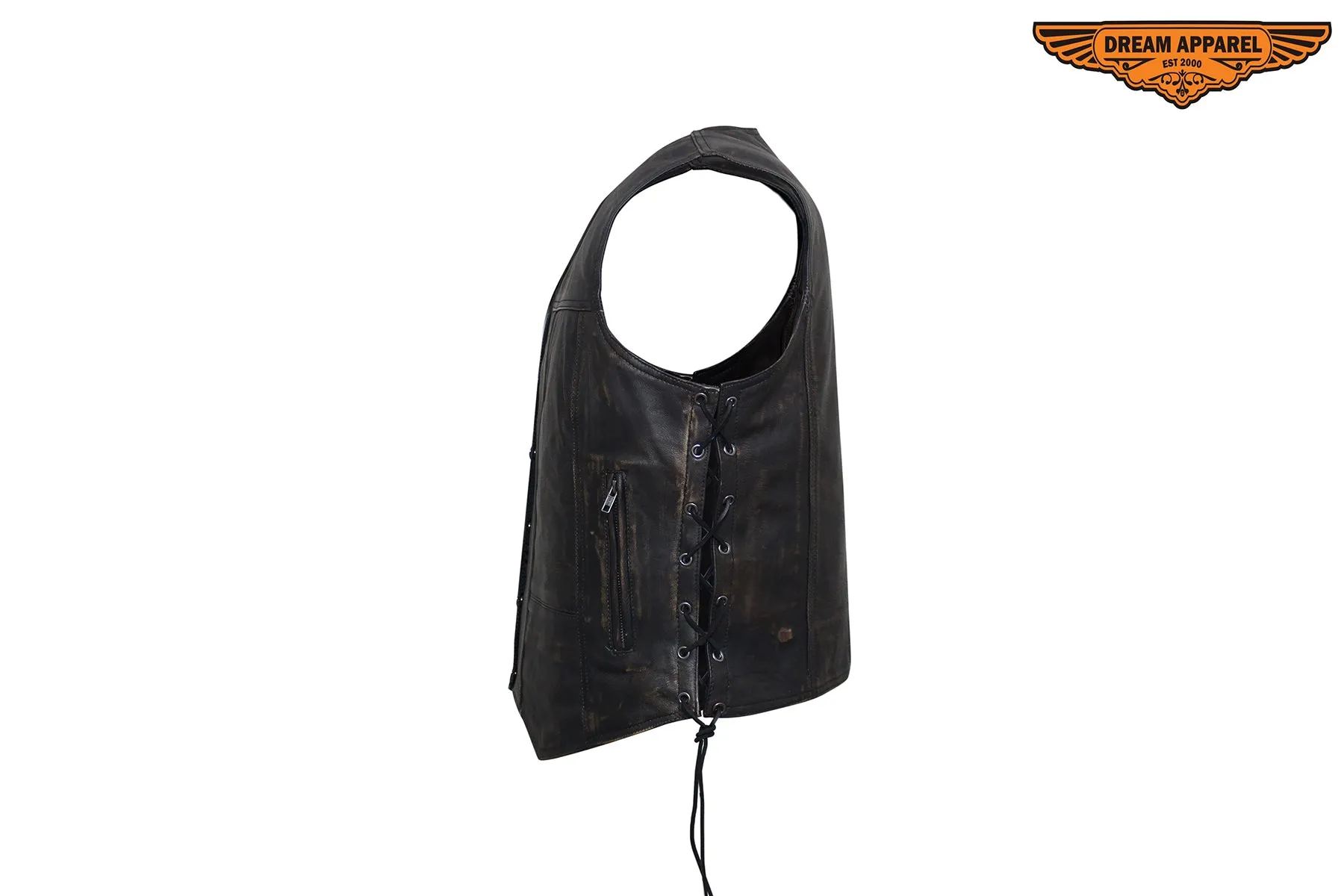 Womens Distressed Brown Naked Cowhide Leather Vest