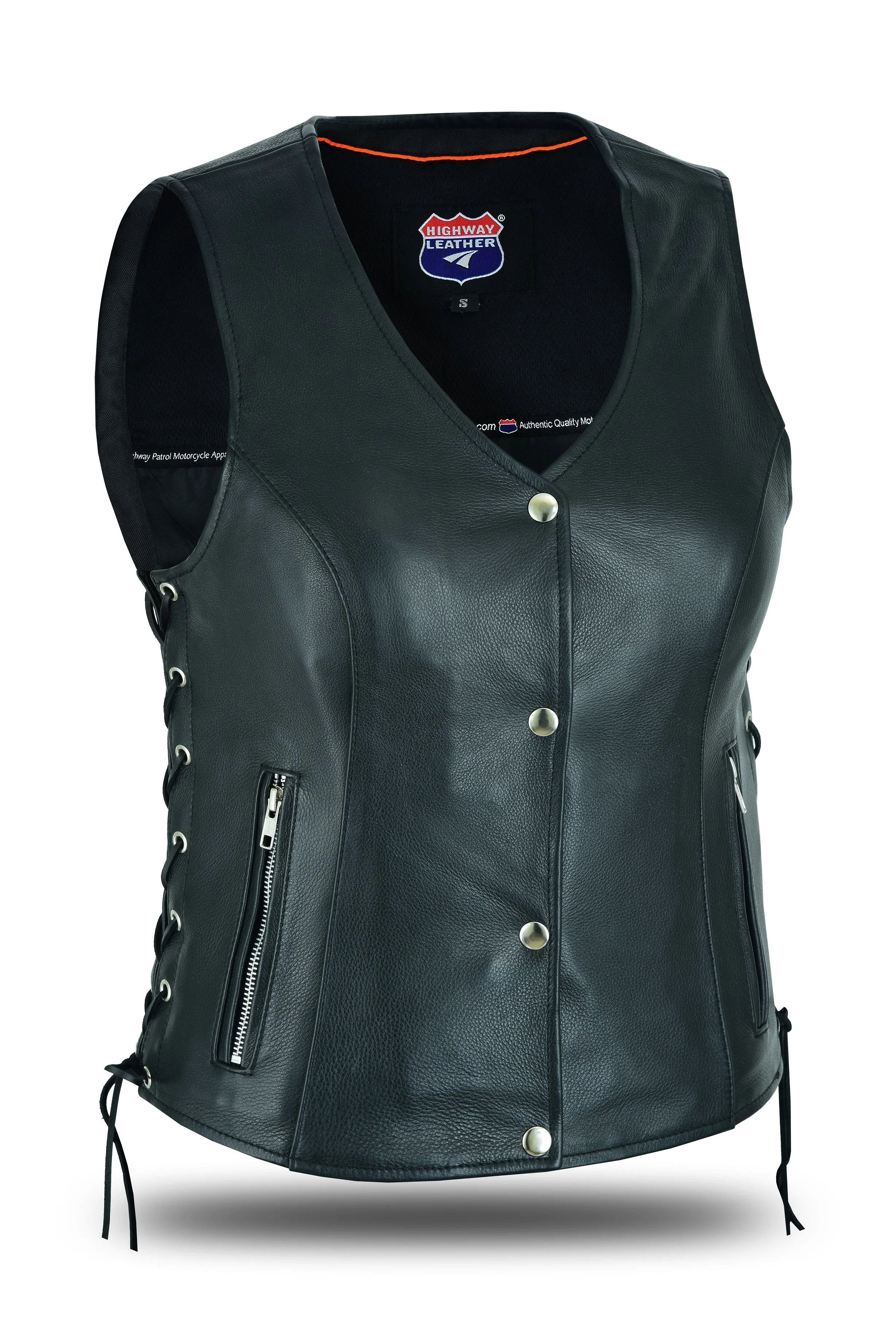 Women's Lace up side leather motorcycle vest - HL14851SPT