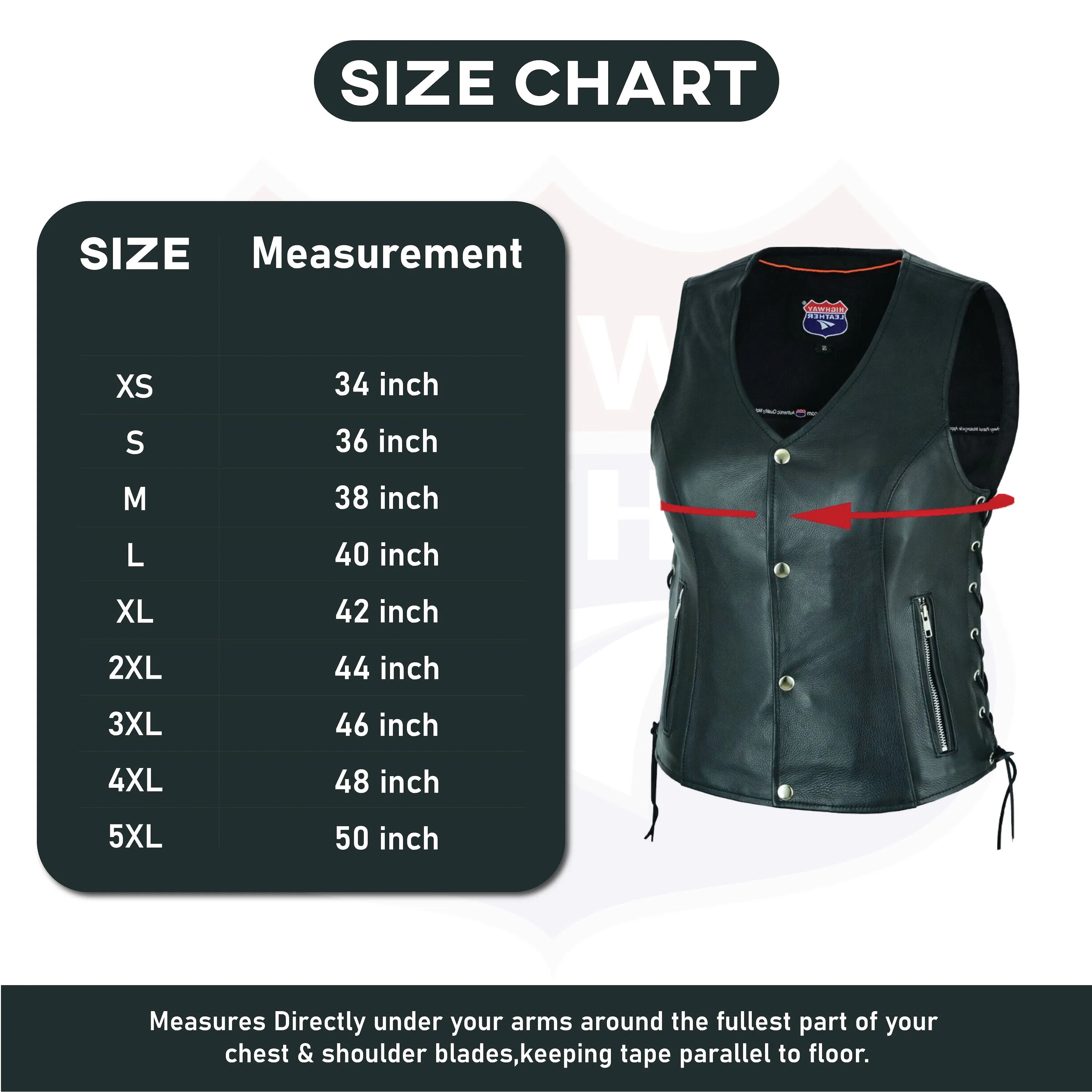 Women's Lace up side leather motorcycle vest - HL14851SPT