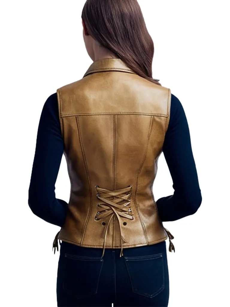 Women’s Tan Brown Lace-Up Leather Vest