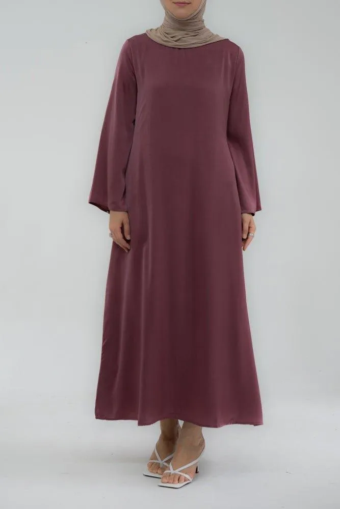 Yasmin Slip dress maxi length with a detachable belt and kimono sleeves in Purplish Red